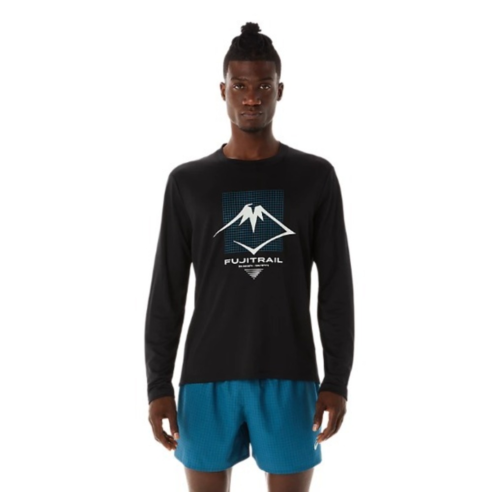 ASICS® (Men's SMALL) FujiTrail™ Logo Long-Sleeved Quick-Dry Top in Black‎